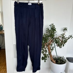 Pistola Blue Satin Eleanor High Rise Tapered Pants with Relaxed Fit, EUC